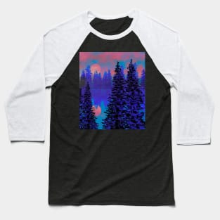 Full moon sunset reflecting off a lake in the forest. Baseball T-Shirt